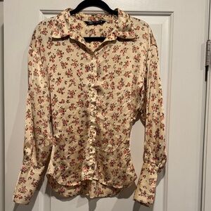Zara Beige and Coral Floral Blouse